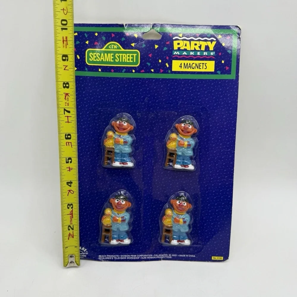 Sesame Street Refrigerator 4 Magnets Party Makers Ernie Jim Henson New Vintage